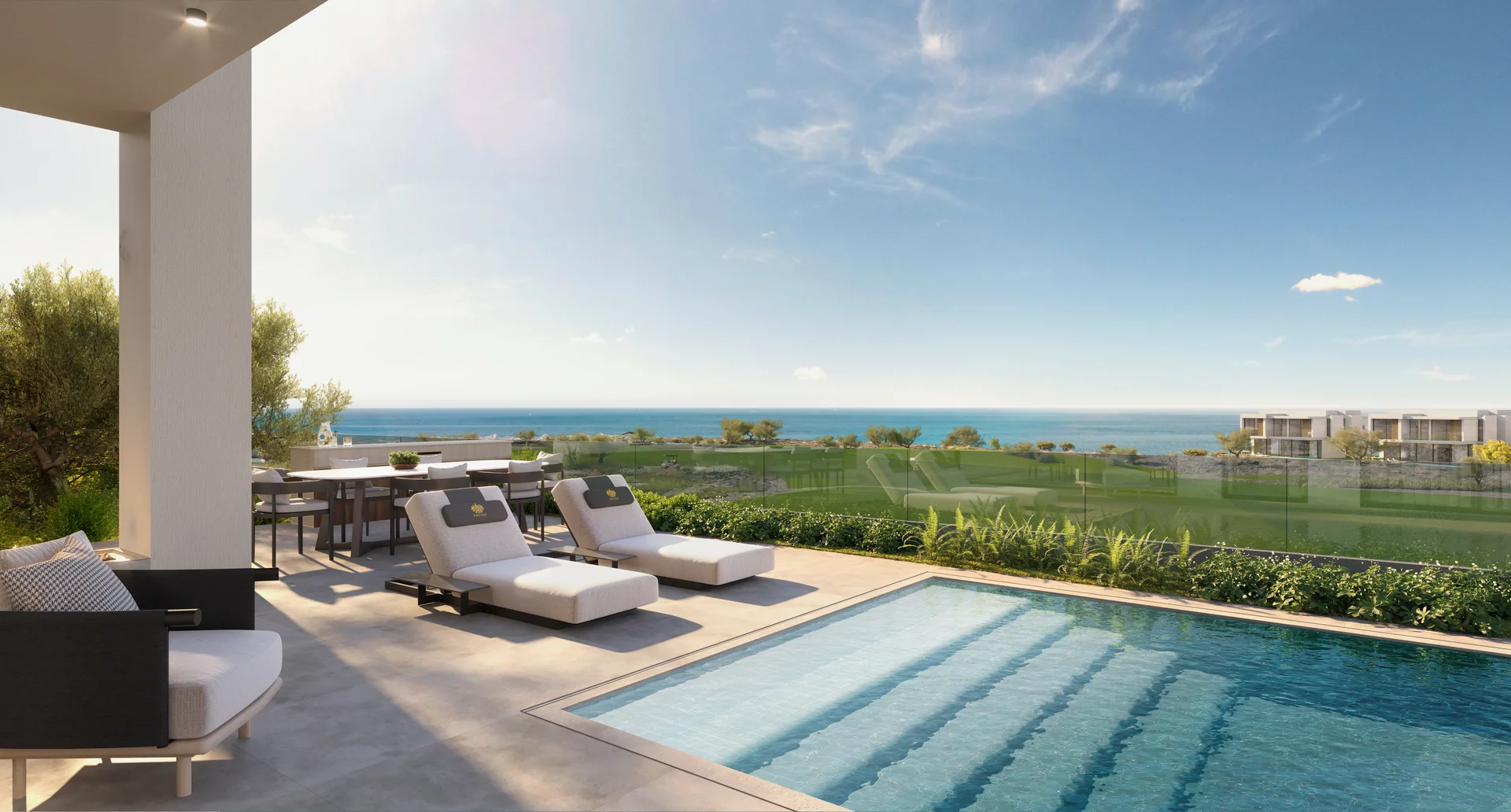 Luxury villa balcony with golf course and sea view Muscat Oman